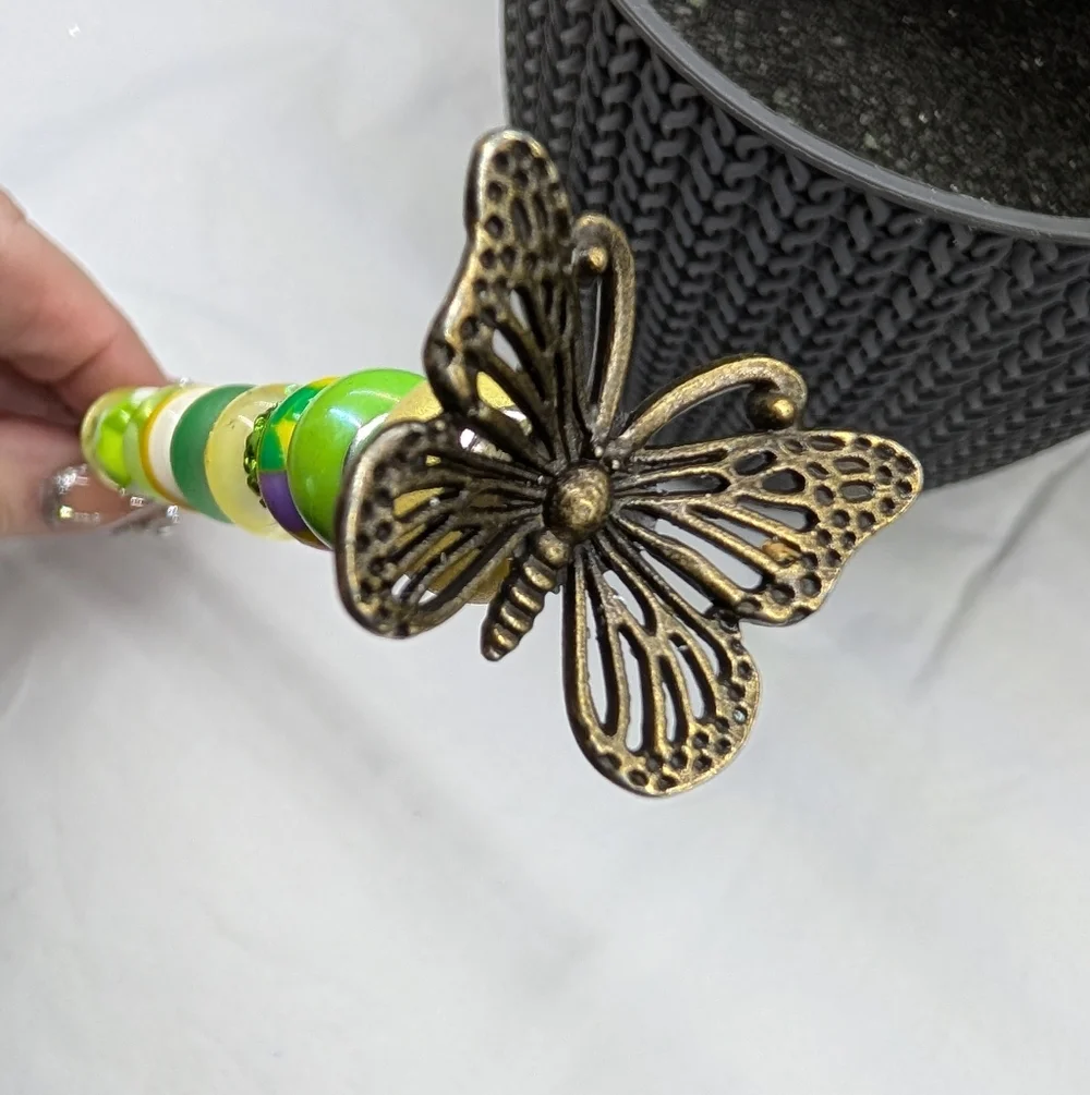 Beaded Fairy Wand/Plant/Garden Stake W/Metal Butterfly Topper 🦋